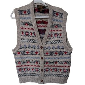 Eddie Bauer Beige Fair Isle Knit Vest with Red and Blue Accents